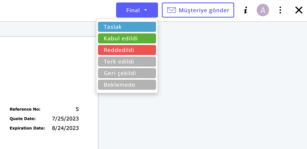 Teamgram teklif hazırlama menüsü TR